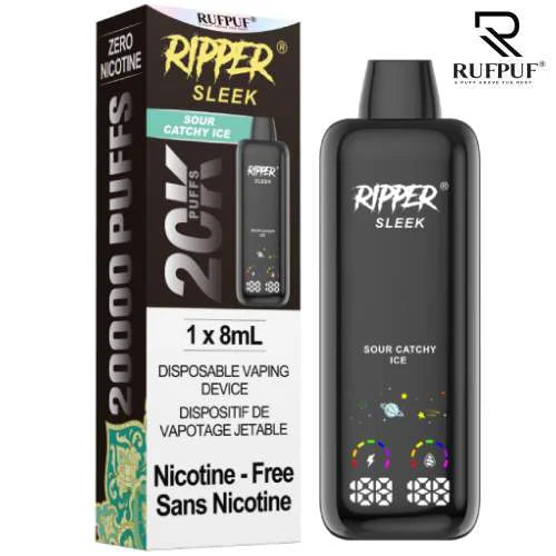 RUFPUF Ripper Sleek Sour Catchy Ice nicotine-free disposable vape 8mL device