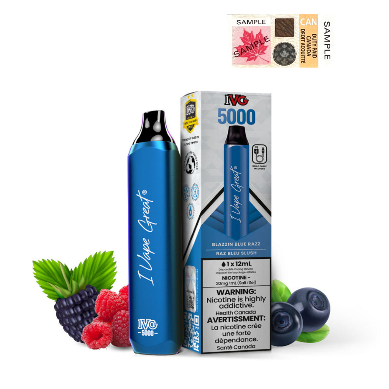 Blazin Blue Razz - IVG Bar Max 5000 Puffs Disposable Vape